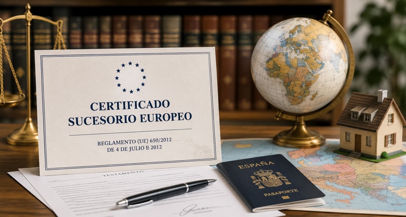 Certificado Sucesorio Europeo junto a documentación de una herencia internacional
