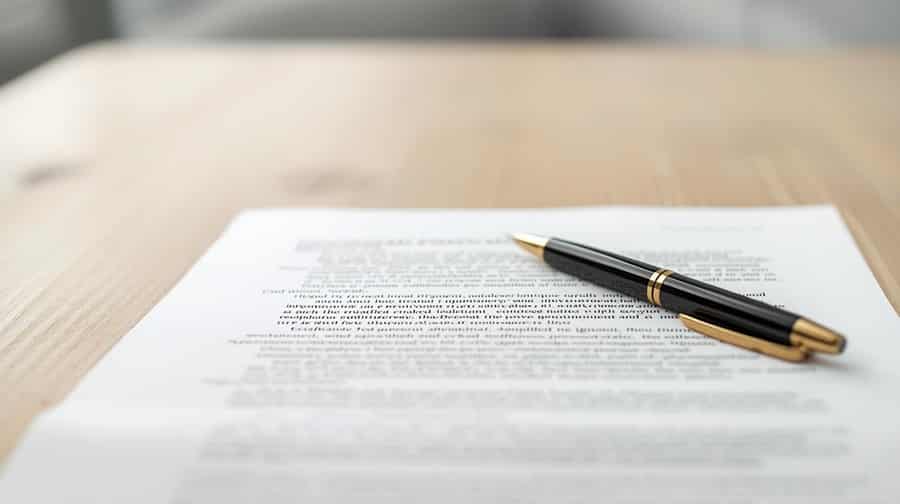 Documento y bolígrafo sobre la mesa de un despacho de abogados en Madrid