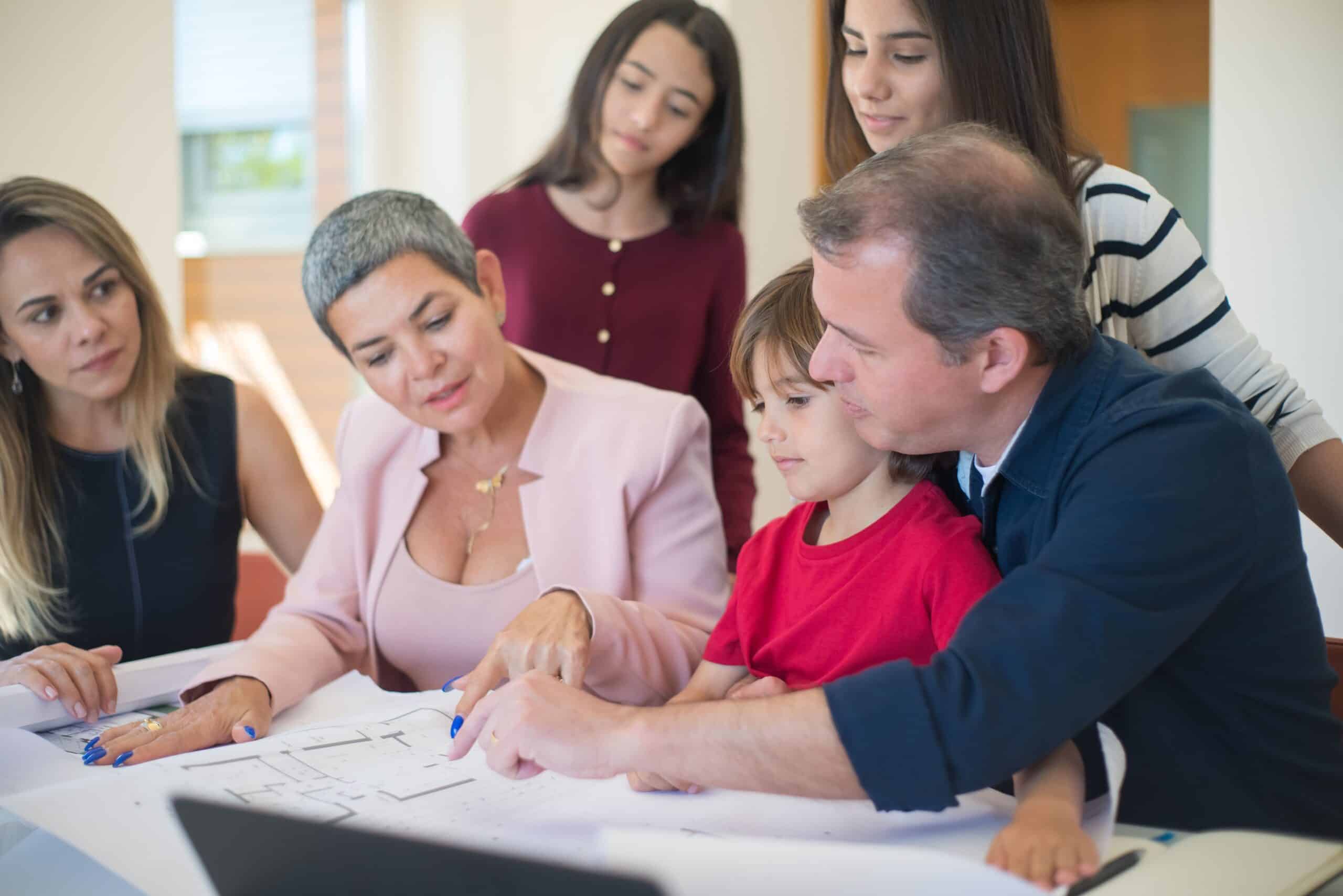 Family members of different generations planning the future of the business
